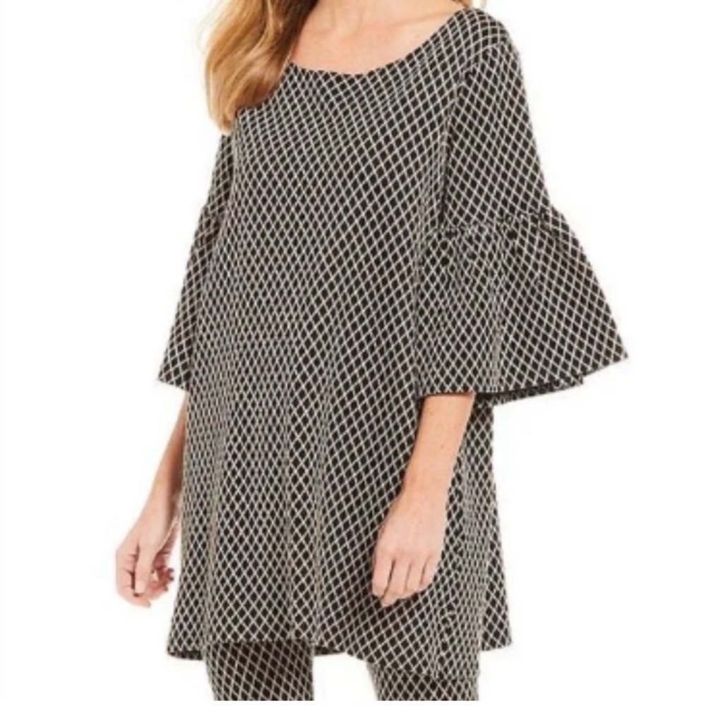Bryn Walker Diego Diamond Jacquard Bell Sleeve Tunic Italian Fabric Size Small